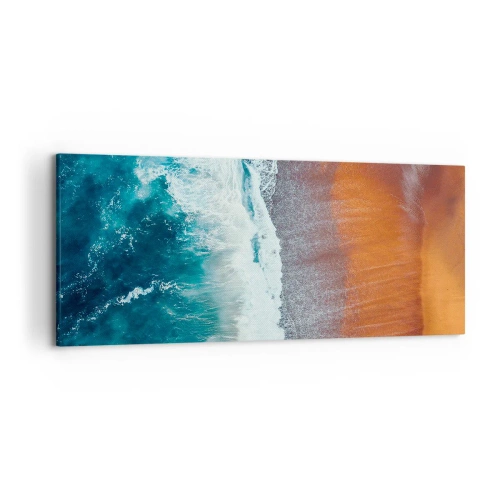 Quadro su tela - Stampe su Tela - Una vista delle onde dell'oceano che si infrangono sulla spiaggia dorata - 120x50cm - Il tocco dell'oceano - Decorazione murale moderna per soggiorno e camera da letto ARTTOR