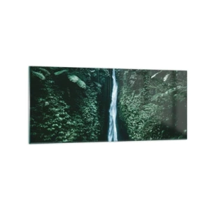 Quadro su vetro - Una cascata circondata da una fitta vegetazione tropicale - 120x50cm - Terme tropicali - Decorazione murale moderna per soggiorno e camera da letto ARTTOR
