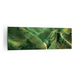 Quadro su tela - Stampe su Tela - Pittoresche terrazze di riso in una valle verde illuminata dal sole al tramonto - 160x50cm - Valle del Vietnam - Decorazione murale moderna per soggiorno e camera da letto ARTTOR
