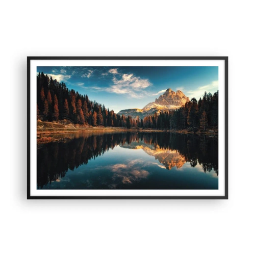 Poster in cornice nera - Paesaggio montano con lago e foresta - 100x70cm - Paesaggio doppio - Decorazione murale moderna per soggiorno e camera da letto ARTTOR