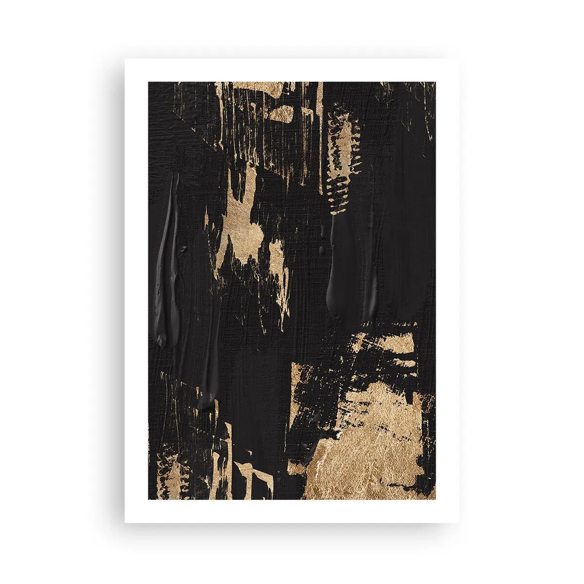 Poster - Composizione di pittura astratta in nero e oro - 50x70cm - Tracce del contatto - Decorazione murale moderna per soggiorno e camera da letto ARTTOR