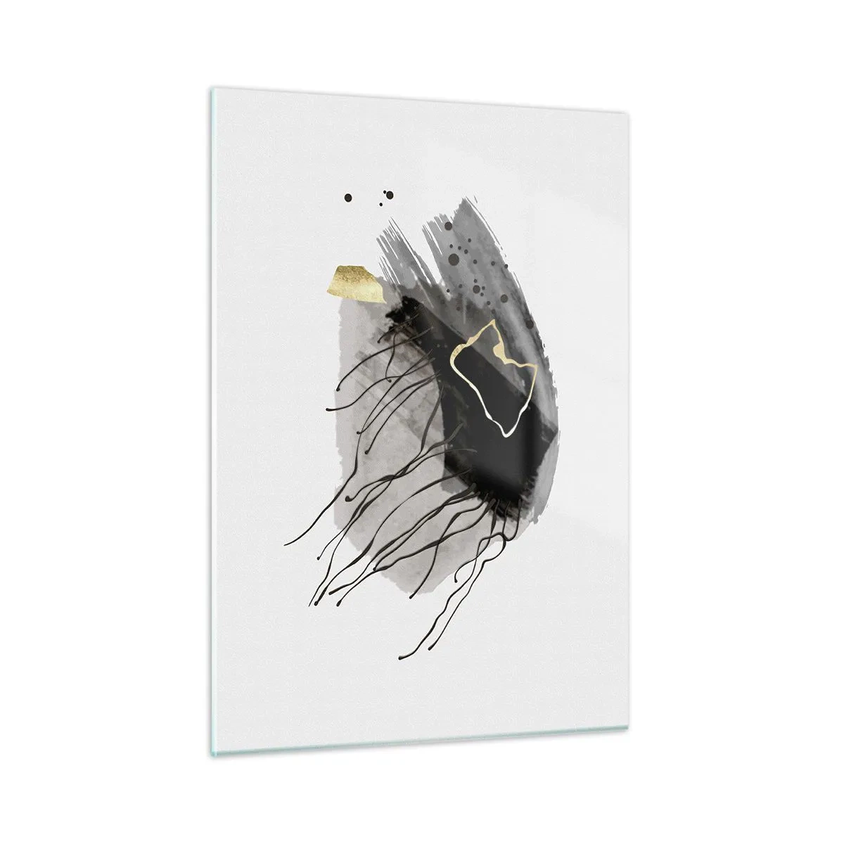 Quadro su vetro - Composizione astratta di nero e oro su sfondo bianco - 50x70cm - In nero e in oro - Decorazione murale moderna per soggiorno e camera da letto ARTTOR