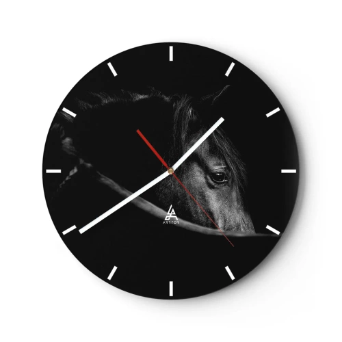 Orologio da parete - Orologio in Vetro - Ritratto di un cavallo nero su uno sfondo scuro e profondo - 30x30cm - Il principe nero - Decorazione murale moderna per soggiorno, cucina e camera da letto ARTTOR