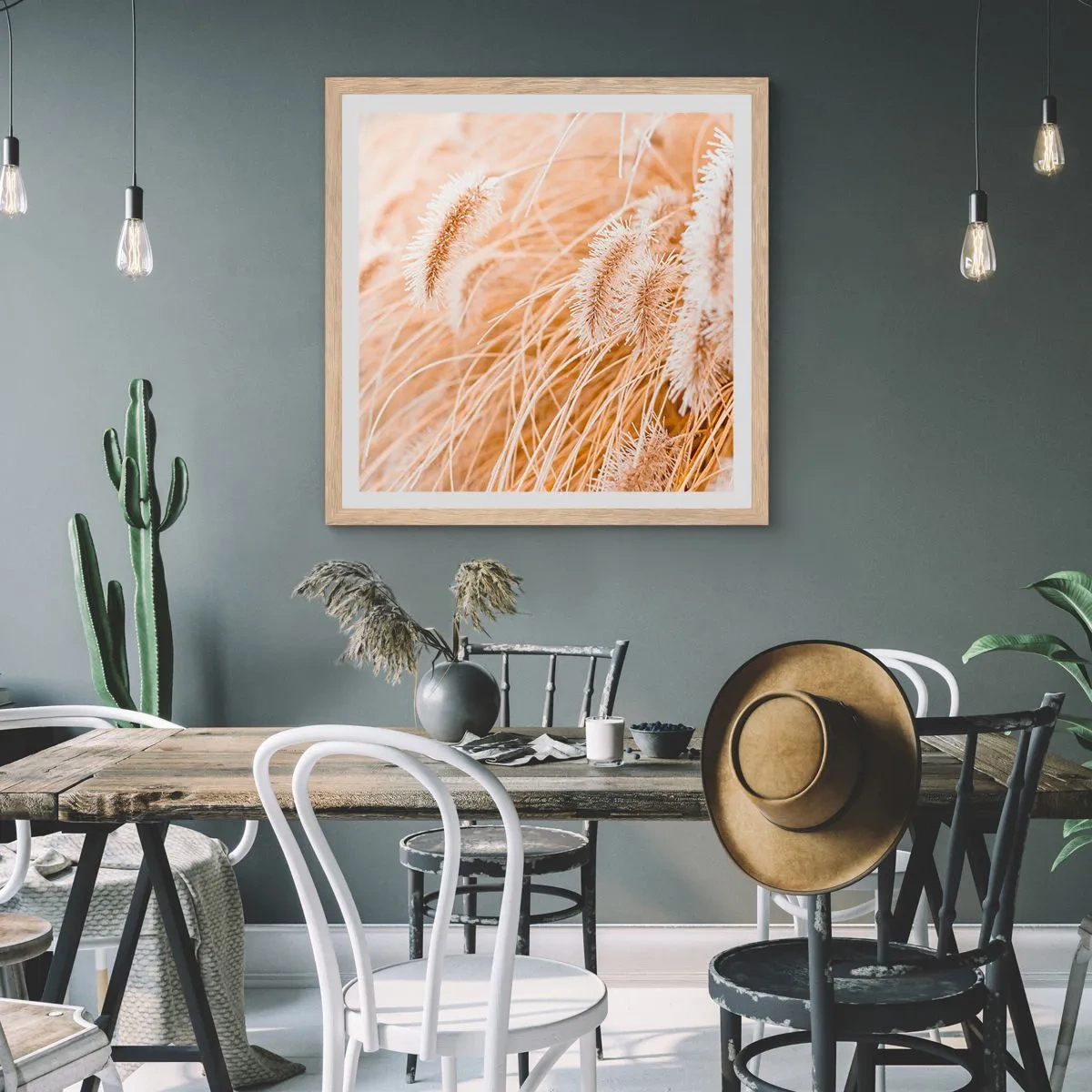 Poster in cornice rovere chiaro - Il fruscio dorato dell'erba - 50x50 cm