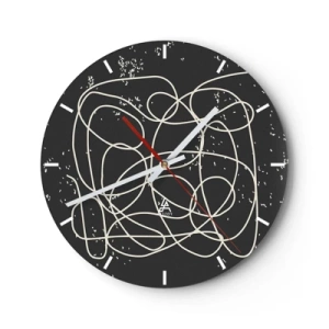 Orologio da parete - Orologio in Vetro - Astrazione espressiva con linee luminose su sfondo nero - 30x30cm - Il caos dei pensieri - Decorazione murale moderna per soggiorno, cucina e camera da letto ARTTOR