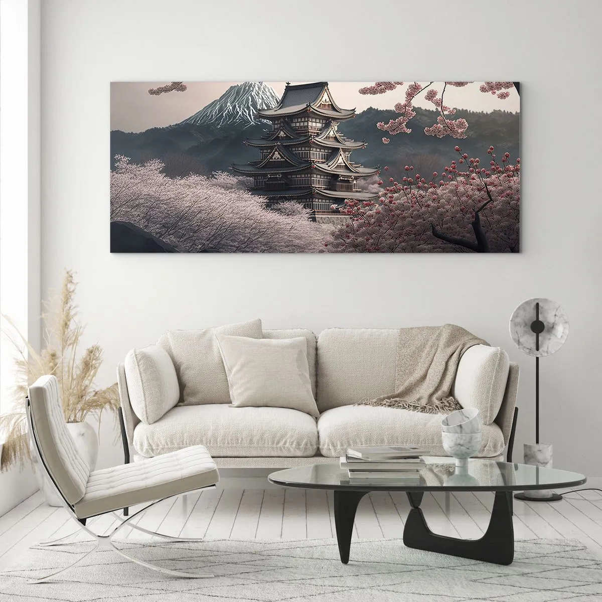 Quadro su vetro - Il Paese dei ciliegi in fiore - 100x40 cm