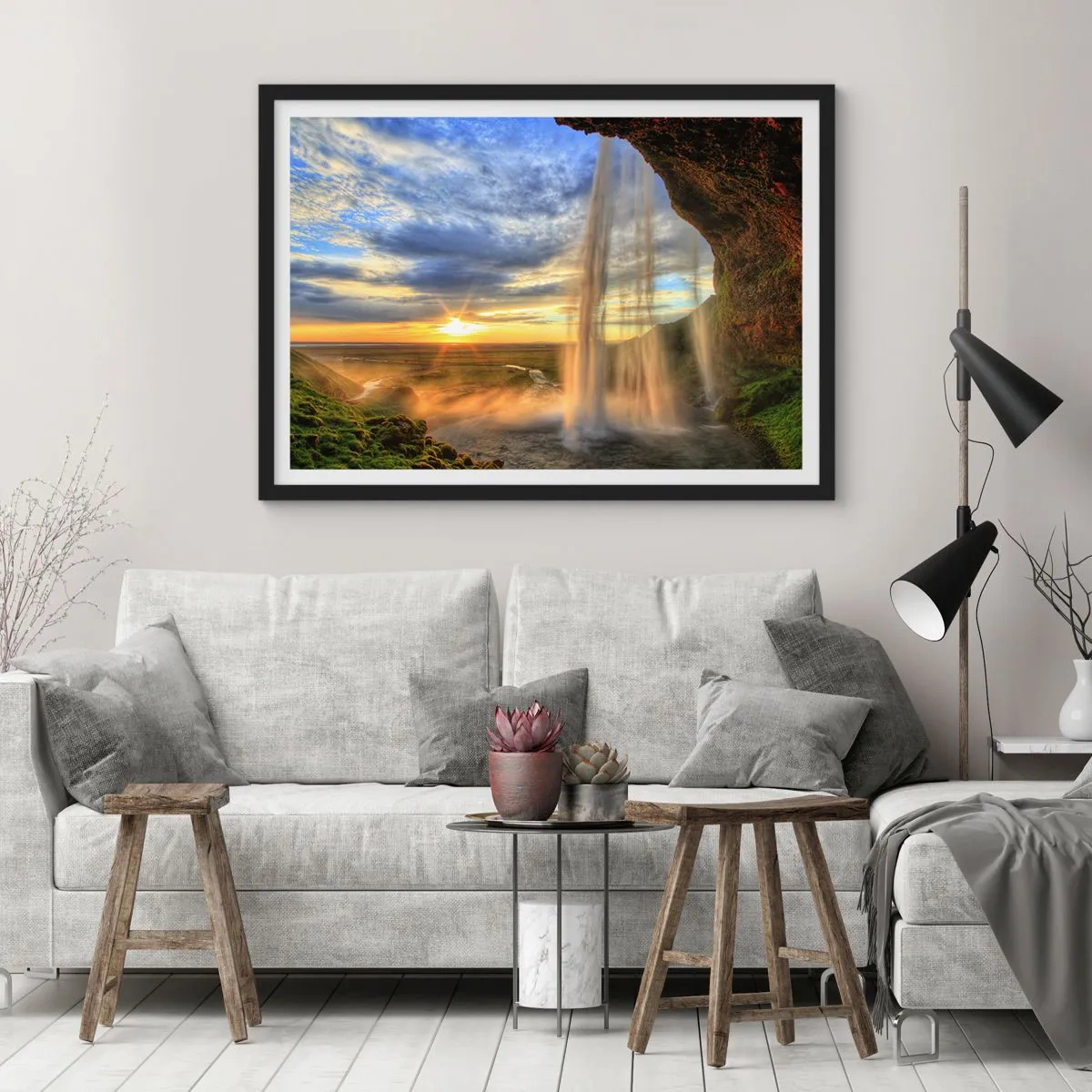 Poster in cornice nera - Il mondo dietro una tenda di gocce - 91x61 cm