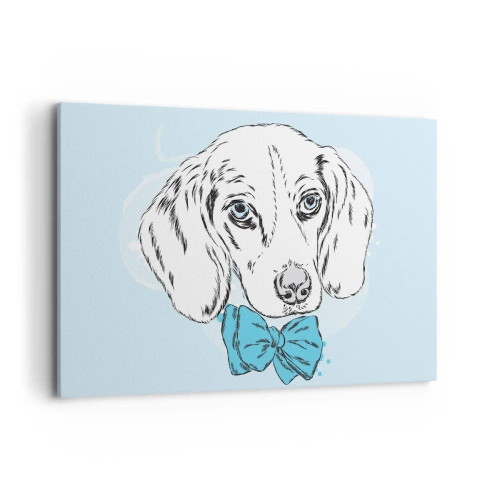 Quadro su tela - Stampe su Tela - Adorabile grafica di un cane con un papillon su uno sfondo pastello - 120x80cm - Eleganza canina - Decorazione murale moderna per soggiorno e camera da letto ARTTOR