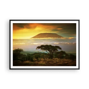 Poster in cornice nera - Paesaggio africano con il Kilimangiaro all'alba - 100x70cm - Il sogno del viaggiatore - Decorazione murale moderna per soggiorno e camera da letto ARTTOR