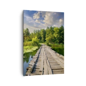 Quadro su tela - Stampe su Tela - Un paesaggio pittoresco con un ponte e un cigno - 70x100cm - Estate, estate ovunque - Decorazione murale moderna per soggiorno e camera da letto ARTTOR