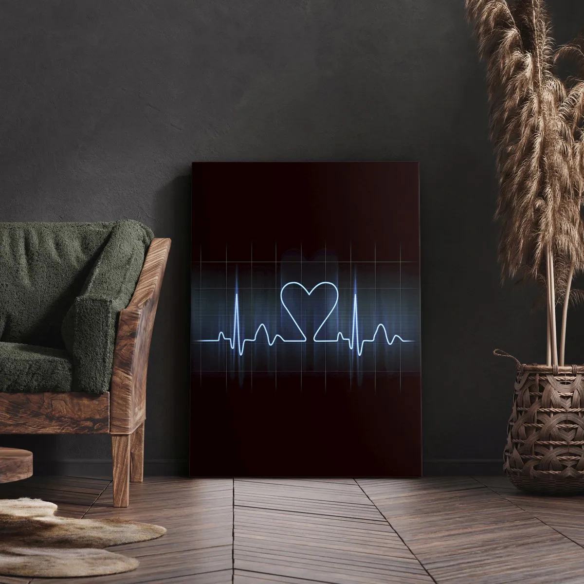 Quadro su tela - Stampe su Tela - Un'ancora di salvezza con un cuore su uno sfondo di monitoraggio medico nei toni del blu. - 80x120cm - Al ritmo del cuore - Decorazione murale moderna per soggiorno e camera da letto ARTTOR