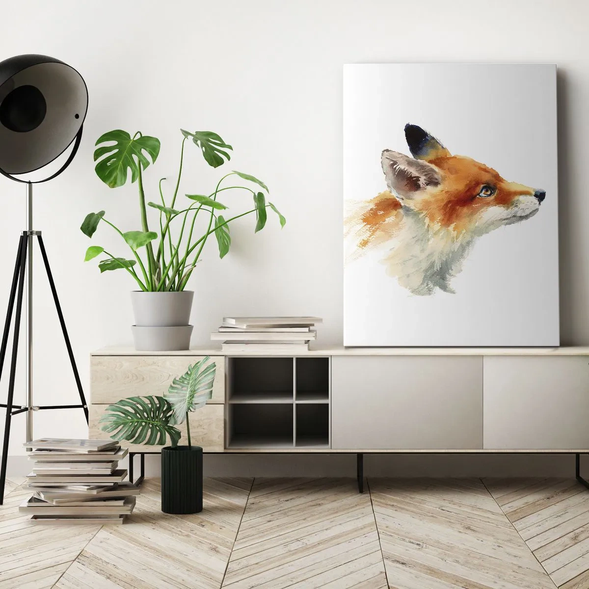 Quadro su tela - Stampe su Tela - Volpe rossa in stile acquerello su sfondo bianco - 50x70cm - La prudenza non è mai troppa - Decorazione murale moderna per soggiorno e camera da letto ARTTOR