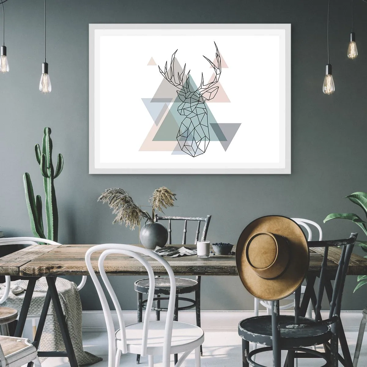 Poster in cornice bianca - Nel bosco geometrico - 100x70 cm