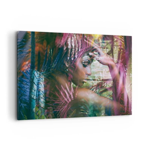 Quadro su tela - Stampe su Tela - Ritratto di una donna circondata da vegetazione esotica - 100x70cm - Madre Natura nella giungla - Decorazione murale moderna per soggiorno e camera da letto ARTTOR