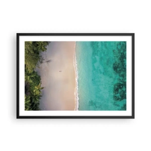 Poster in cornice nera - Vista aerea di una spiaggia tropicale con acqua turchese - 70x50cm - Spiaggia del paradiso - Decorazione murale moderna per soggiorno e camera da letto ARTTOR