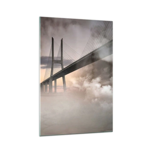 Quadro su vetro - Un ponte sopra un fiume circondato dalla nebbia al mattino - 70x100cm - Sul fiume che non c'è - Decorazione murale moderna per soggiorno e camera da letto ARTTOR