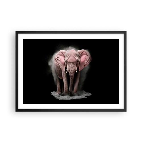 Poster in cornice nera - Un'interpretazione artistica di un elefante rosa su sfondo nero - 70x50cm - Non pensare all'elefante rosa! - Decorazione murale moderna per soggiorno e camera da letto ARTTOR