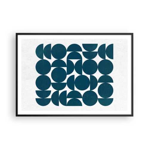 Poster in cornice nera - Forme geometriche nei toni del blu navy su sfondo bianco - 100x70cm - Cerchi e semicerchi - Decorazione murale moderna per soggiorno e camera da letto ARTTOR