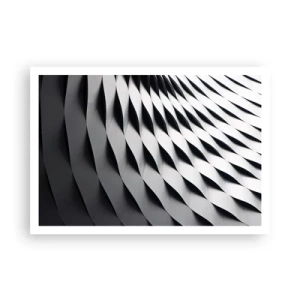 Poster - Motivo geometrico astratto nei toni del bianco e del nero - 100x70cm - Sulla cresta dell'onda - Decorazione murale moderna per soggiorno e camera da letto ARTTOR