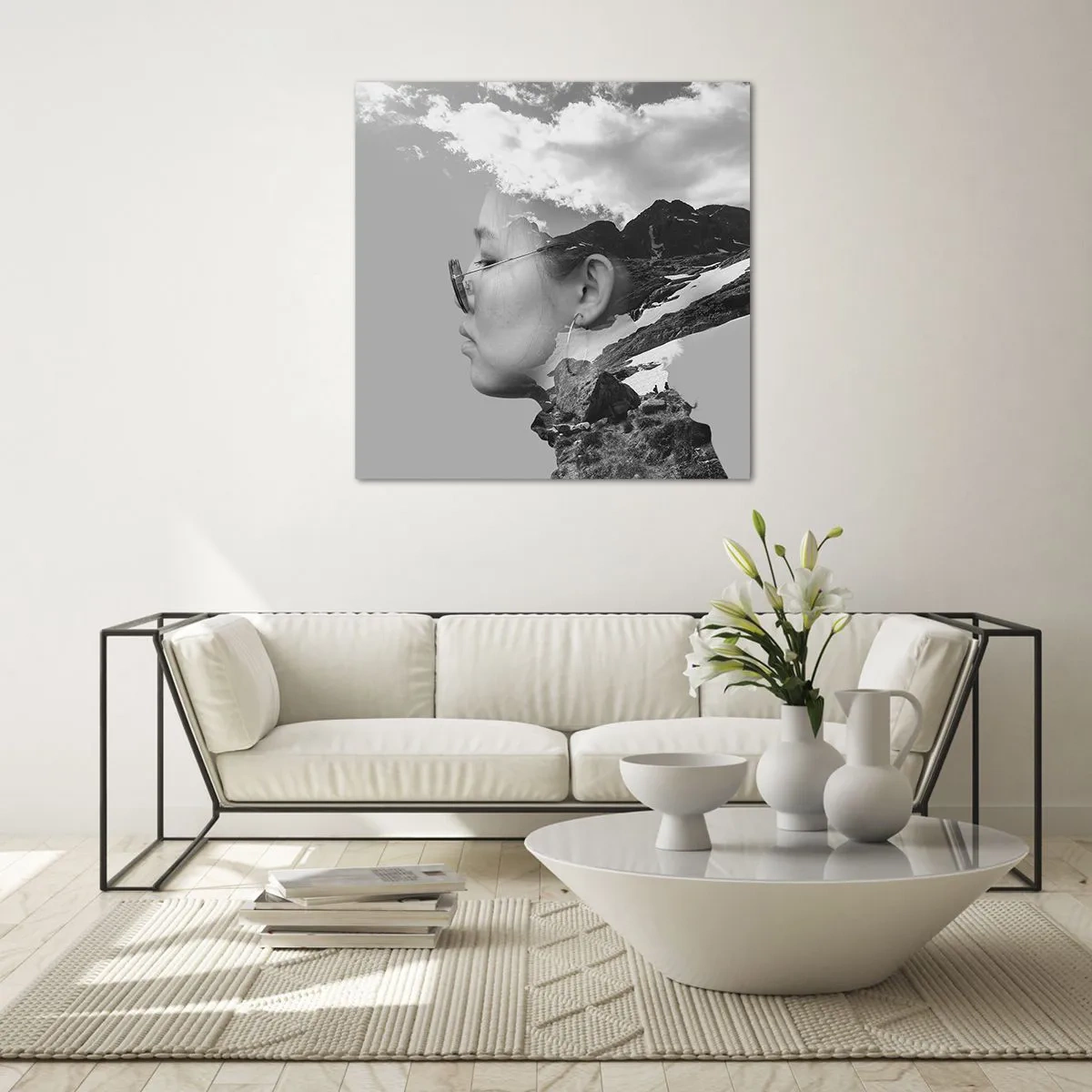 Quadro su vetro - Ritratto montano nuvoloso - 40x40 cm