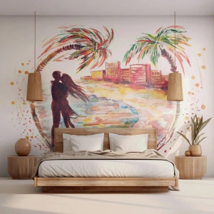 Fotomurali Autoadesivo Deluxe Sticker - Vacanze romantiche - Persone, Palma da cocco, Spiaggia - 500x350 cm