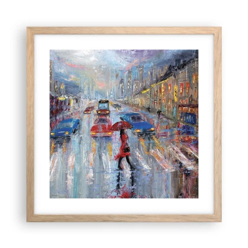 Poster in cornice rovere chiaro - Pomeriggio di pioggia in città - 40x40 cm