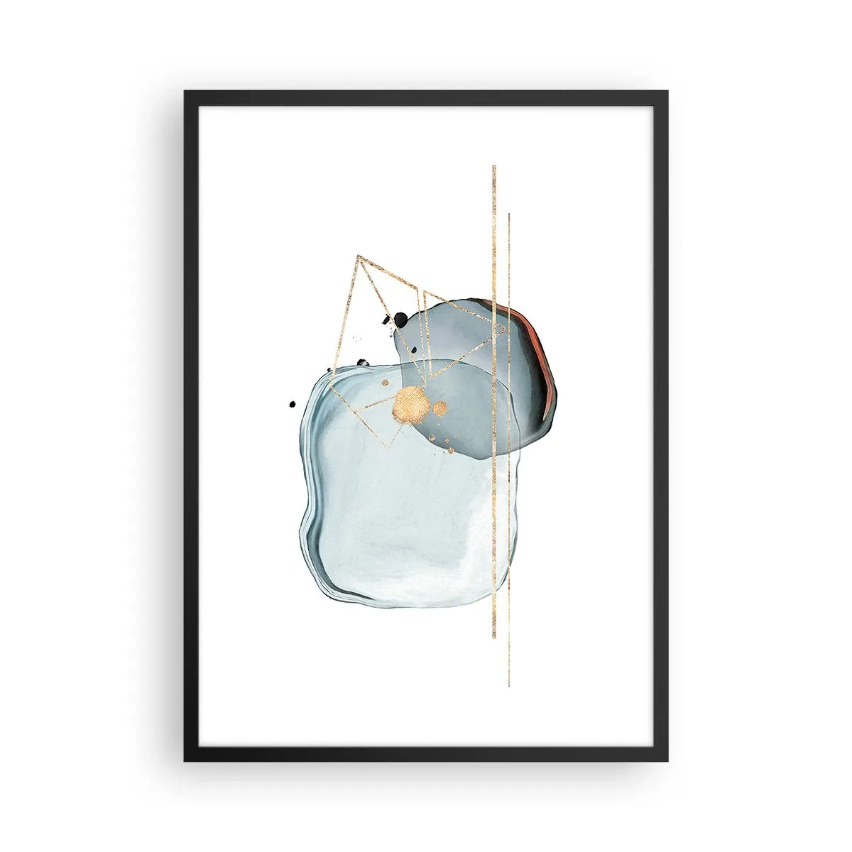 Poster in cornice nera - Composizione astratta ad acquerello con motivo geometrico dorato - 50x70cm - Studio di goccia - Decorazione murale moderna per soggiorno e camera da letto ARTTOR