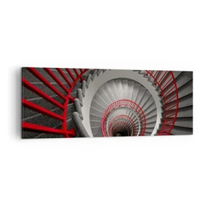 Quadro su tela - Stampe su Tela - Scala a chiocciola con corrimano rossi in prospettiva dinamica - 140x50cm - I giochi dell'architettura - Decorazione murale moderna per soggiorno e camera da letto ARTTOR