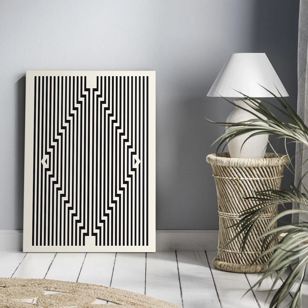 Quadro su tela - Stampe su Tela - Linee bianche e nere che creano un effetto di illusione geometrica - 50x70cm - Illusione geometrica - Decorazione murale moderna per soggiorno e camera da letto ARTTOR