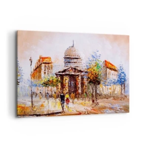 Quadro su tela - Stampe su Tela - Scena cittadina impressionista con un edificio storico - 100x70cm - Passeggiata a Parigi - Decorazione murale moderna per soggiorno e camera da letto ARTTOR