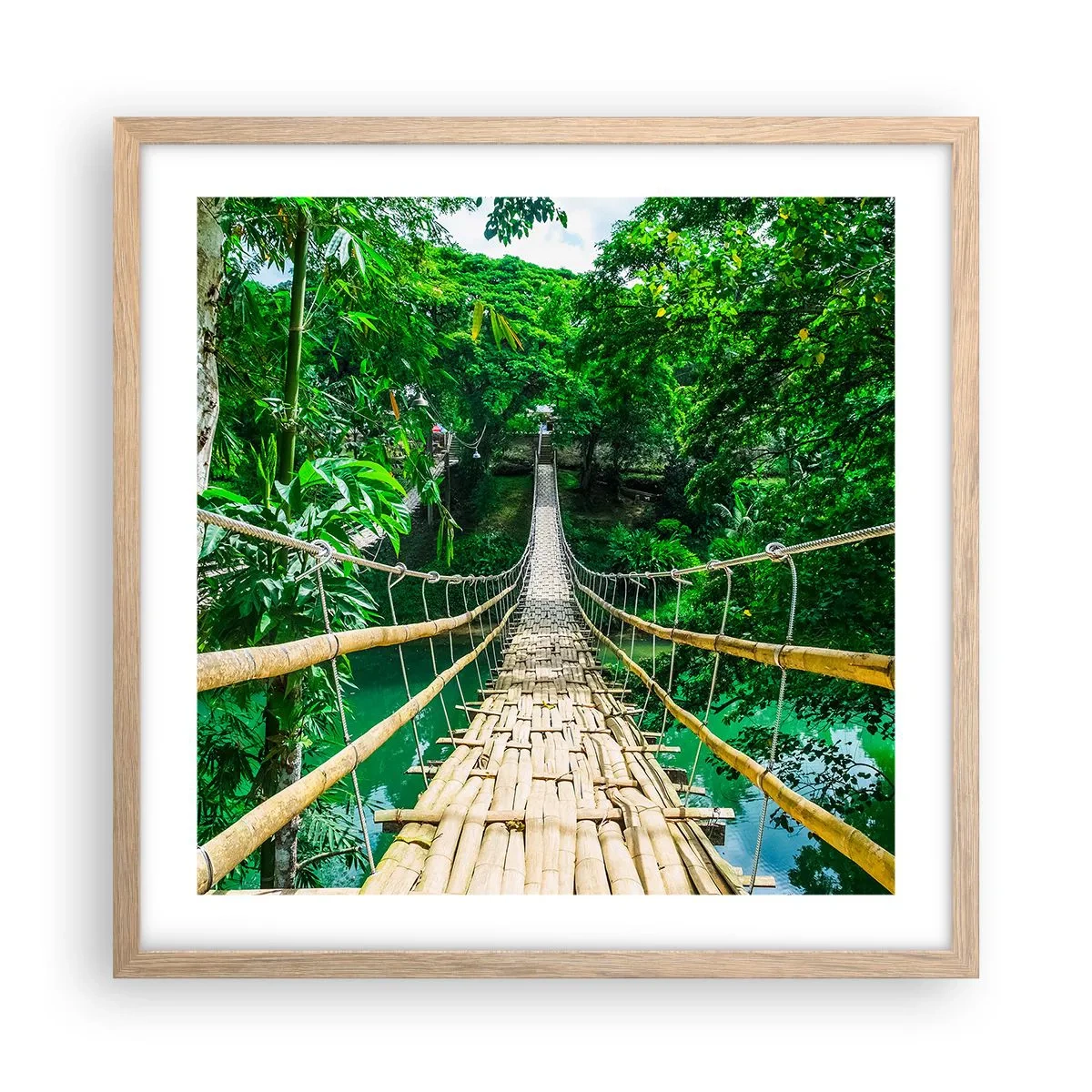 Poster in cornice rovere chiaro - Ponte sospeso sopra il verde - 50x50 cm