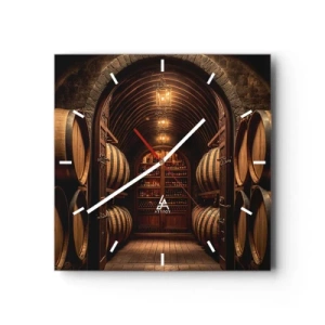 Orologio da parete - Orologio in Vetro - Cantina con botti di legno e scaffali per il vino - 30x30cm - L'atmosfera della cantina - Decorazione murale moderna per soggiorno e camera da letto ARTTOR