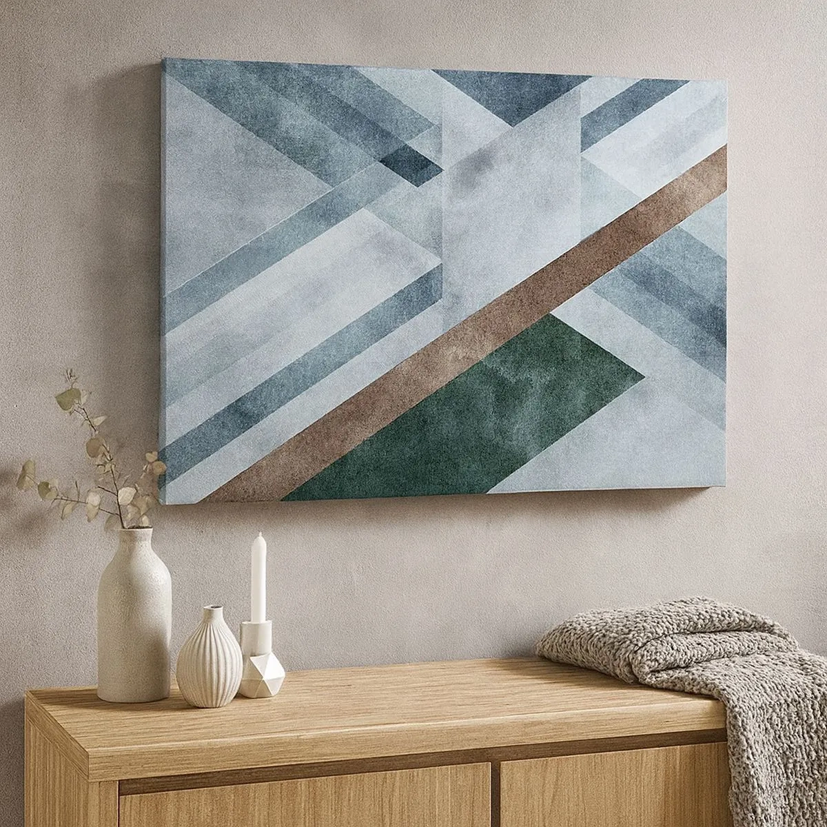 Quadro su tela - Stampe su Tela - Forme geometriche in tonalità fredde di blu e marrone - 70x50cm - La ricercata eleganza della geometria - Decorazione murale moderna per soggiorno e camera da letto ARTTOR