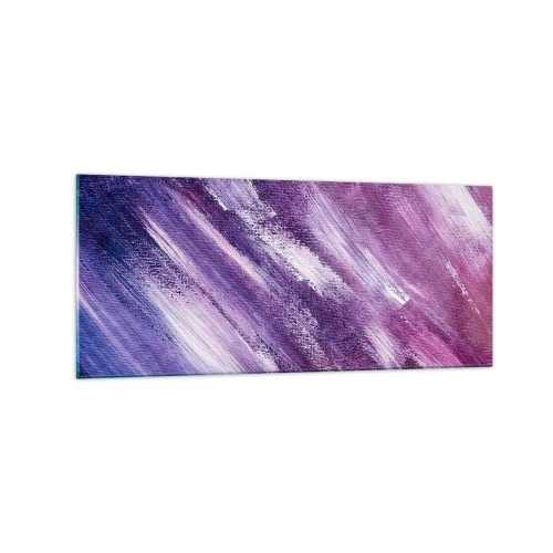 Quadro su vetro - Pennellate astratte nei toni del viola e del rosa - 120x50cm - Quando soffia il vento solare - Decorazione murale moderna per soggiorno e camera da letto ARTTOR