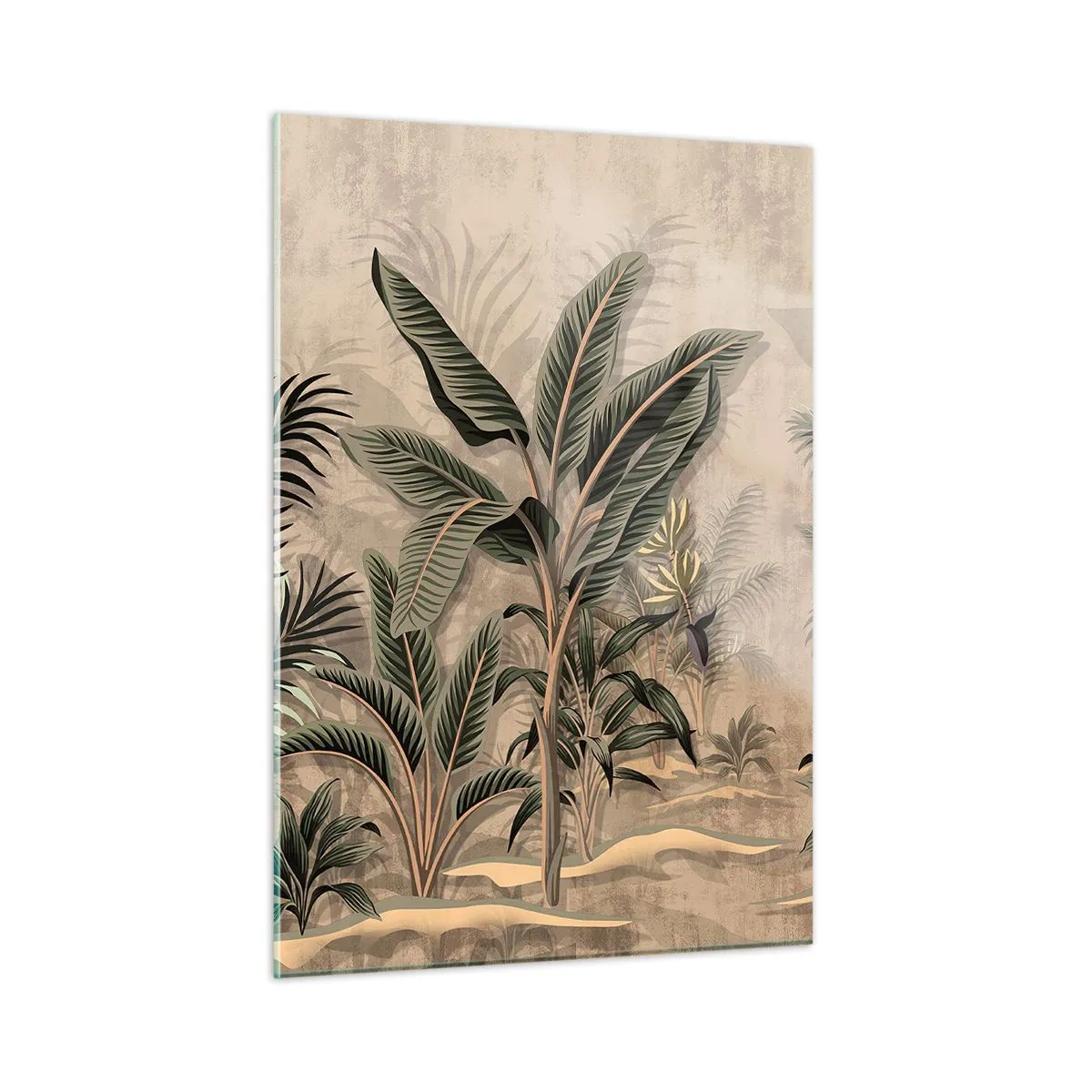 Quadro su vetro - Piante tropicali su sfondo beige in stile coloniale - 50x70cm - Incisione in stile coloniale - Decorazione murale moderna per soggiorno e camera da letto ARTTOR