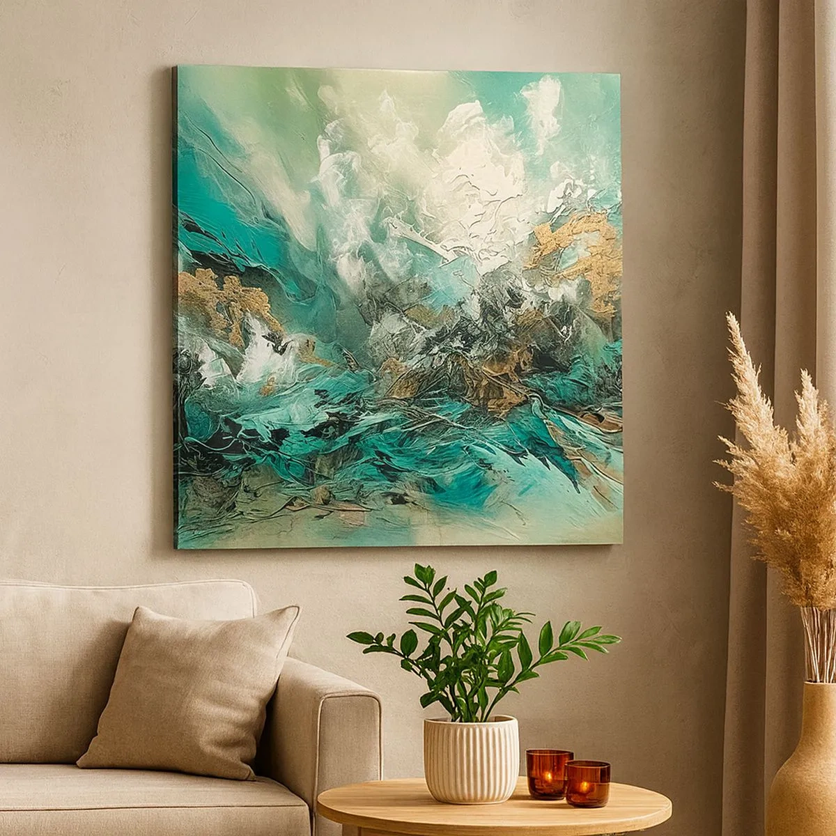 Quadro su tela - Stampe su Tela - Frangente nero e smeraldo - 30x30 cm