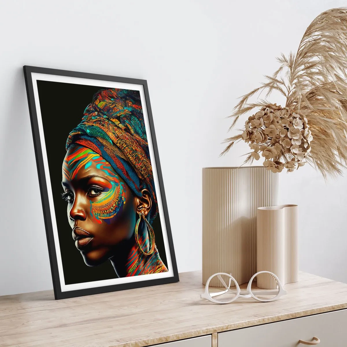 Poster in cornice nera - Regina africana - 30x40 cm