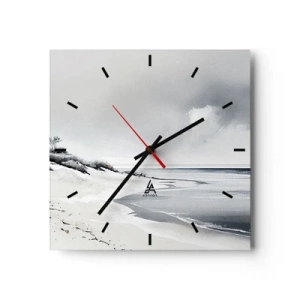 Orologio da parete - Orologio in Vetro - Una spiaggia dalle tenui tonalità di grigio e blu - 30x30cm - Insieme da sempre - Decorazione murale moderna per soggiorno e camera da letto ARTTOR