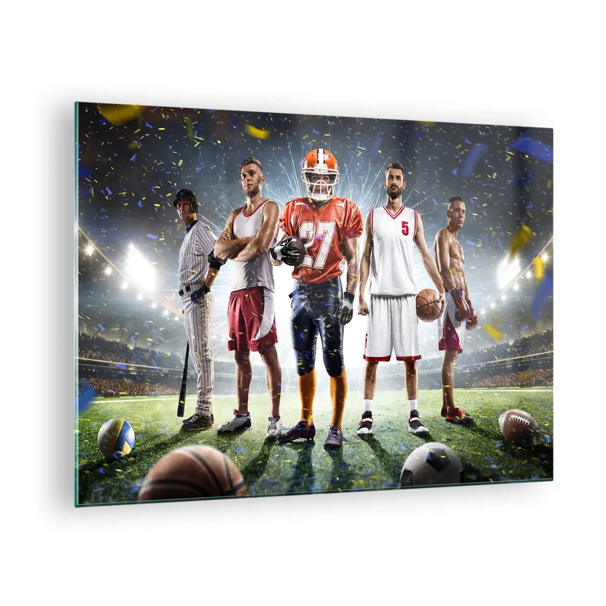 Quadro su vetro - Atleti di varie discipline sotto i riflettori nello stadio - 70x50cm - I campi dei gladiatori - Decorazione murale moderna per soggiorno e camera da letto ARTTOR