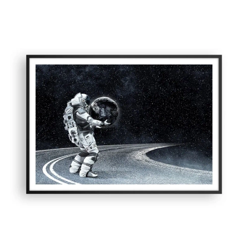 Poster in cornice nera - Astronauta con la Terra contro il cielo stellato - 100x70cm - Sulla Via Lattea - Decorazione murale moderna per soggiorno e camera da letto ARTTOR