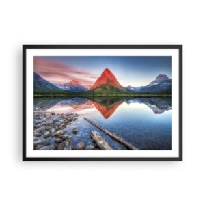 Poster in cornice nera - Una montagna riflessa in un lago al tramonto - 70x50cm - Caldo e freddo - Decorazione murale moderna per soggiorno e camera da letto ARTTOR