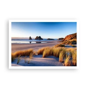 Poster - Una spiaggia pittoresca con vista sulle rocce e sul mare al tramonto - 100x70cm - Per i cercatori di pace - Decorazione murale moderna per soggiorno e camera da letto ARTTOR