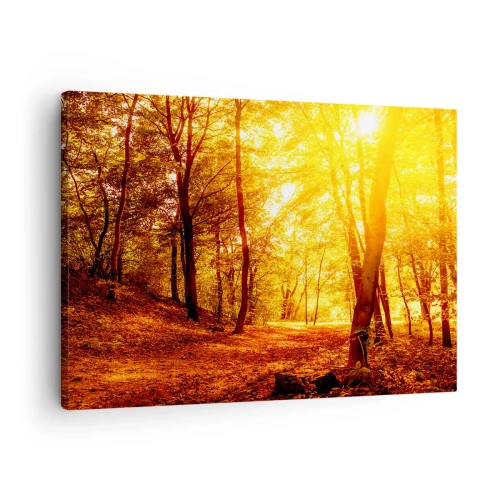 Quadro su tela - Stampe su Tela - Radura autunnale alla luce dorata del sole con un sentiero nel bosco - 70x50cm - Verso la radura dorata - Decorazione murale moderna per soggiorno e camera da letto ARTTOR