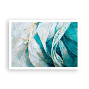 Poster - Foglie blu astratte con dettagli dorati - 100x70cm - Astrazione blu con motivi d'oro - Decorazione murale moderna per soggiorno e camera da letto ARTTOR