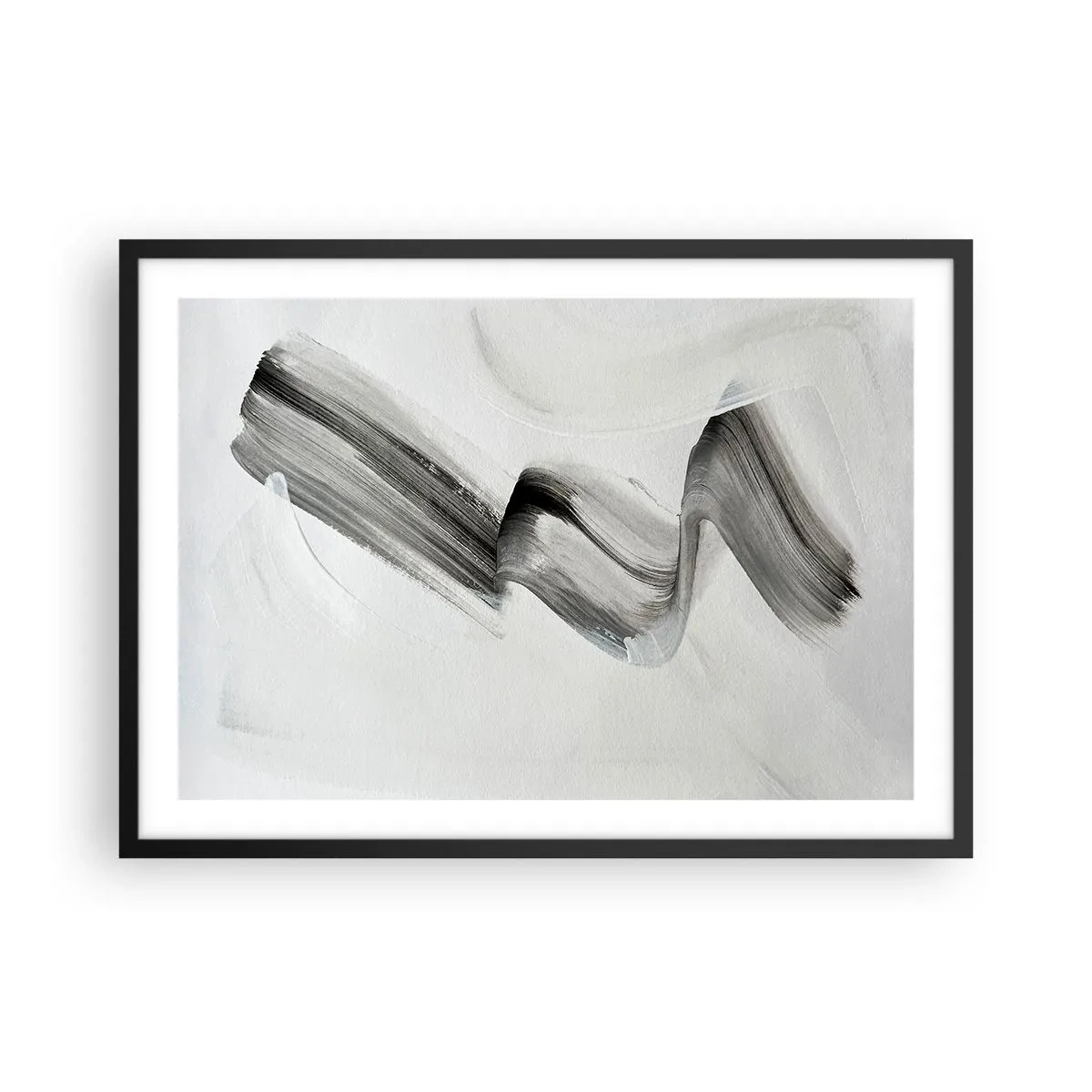 Poster in cornice nera - Pennellata astratta in bianco e nero su sfondo chiaro - 70x50cm - Casualmente per divertimento - Decorazione murale moderna per soggiorno e camera da letto ARTTOR