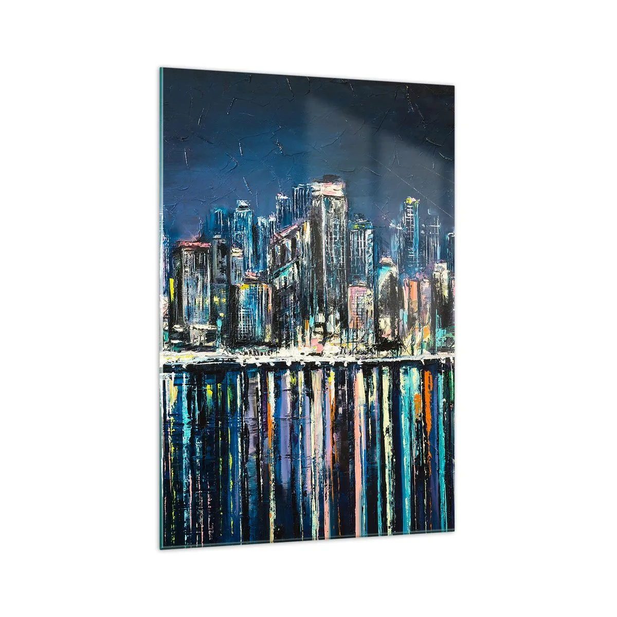 Quadro su vetro - Panorama della città notturna riflessa nell'acqua - 70x100cm - Cascata di luci - Decorazione murale moderna per soggiorno e camera da letto ARTTOR