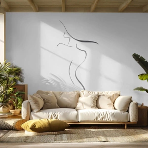 Fotomurali Premium Sand - Silhouette minimalista di una donna fatta di linee nere - 100x70cm - Inafferrabile come un'onda - Decorazione murale moderna per soggiorno e camera da letto ARTTOR
