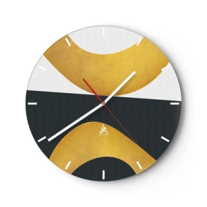 Orologio da parete - Orologio in Vetro - Forme astratte dorate su sfondo bianco e nero - 30x30cm - Iniziamo dall'oro - Decorazione murale moderna per soggiorno, cucina e camera da letto ARTTOR