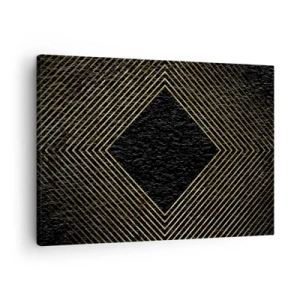Quadro su tela - Stampe su Tela - Sfondo nero con motivo geometrico di linee dorate - 70x50cm - Geometria in stile glamour - Decorazione murale moderna per soggiorno e camera da letto ARTTOR