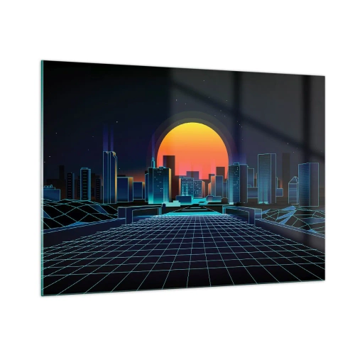 Quadro su vetro - Panorama futuristico della città con tramonto - 100x70cm - Davvero vuoi tornare al mondo reale? - Decorazione murale moderna per soggiorno e camera da letto ARTTOR